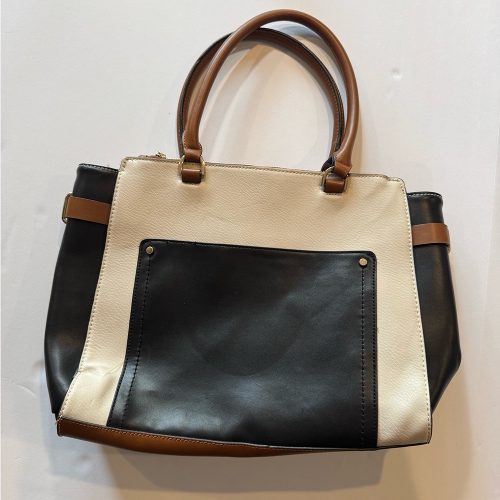a new day Black and Cream Tote with Brown Accents